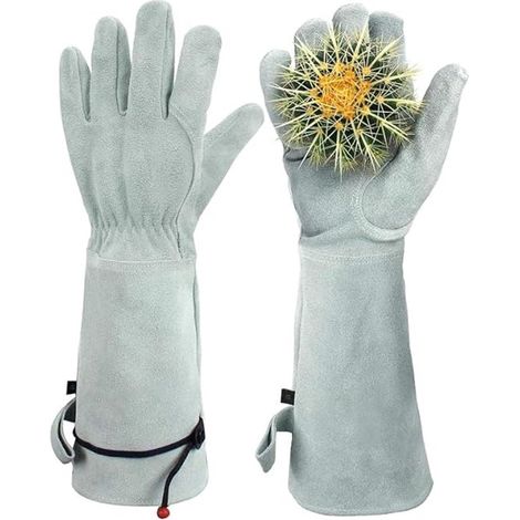 Filiyano-Gants de jardin longs en cuir de vachette résistants à la perforation pour hommes et femmes - Anti-épines, respirants et rembourrés pour (1/5)