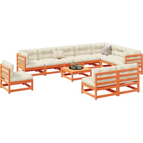 11-tlg. Garten-Sofagarnitur Wachsbraun Massivholz Kiefer (1/5)