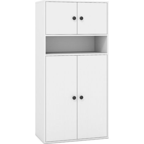 Libreria moderna 54 x 30 x 111 cm con 4 ante e ripiano regolabile design elegante in truciolare bianco 200018528