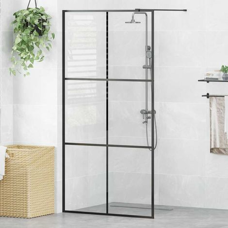 vidaXL Paroi de douche avec verre ESG transparent 100x195 cm Noir (1/5)