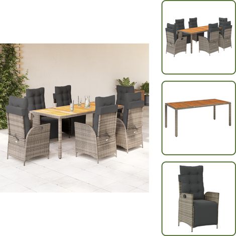 The Living Store Ensemble à manger de jardin et coussins 7 pcs gris rotin - Chaise de jardin (1/5)