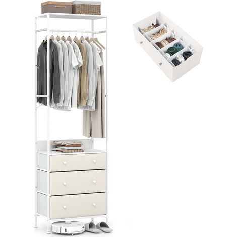 COSTWAY Clothes Rack Freestanding Closet Organizer with Drawers-White