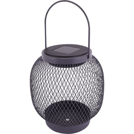 Lampe solaire de terrasse industrielle grise sphérique ajourée LED BALUN Struhm (1/2)