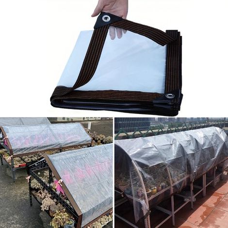 Bâche transparente PVC imperméable 3x4 m avec œillets, anti-poussière/pluie, pour terrasse, pelouse, plantes, serre, abri (1/5)