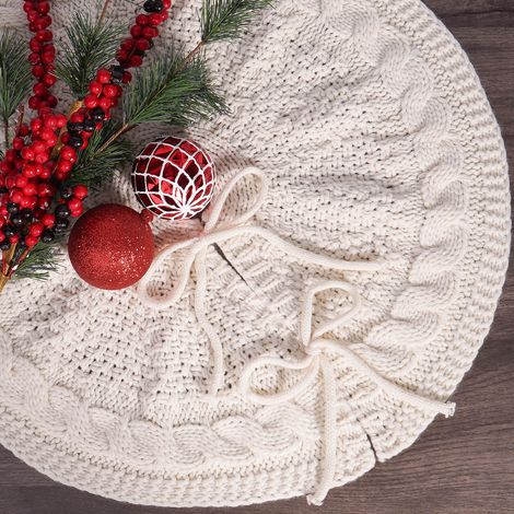 Jupe d'arbre de Noël, ensemble de 2 bases en tricot pour arbre de Noël de 18 pouces, accessoires de Noël, tabliers et décorations (1/5)