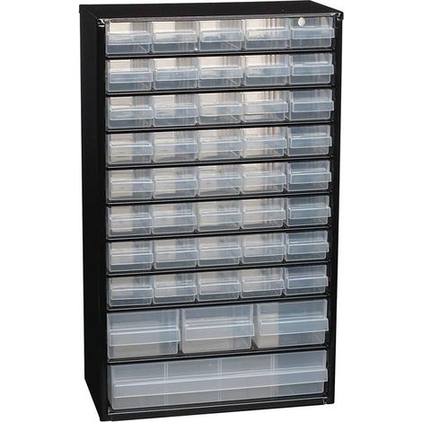 Magasin de petites pièces B306xL150xH510mm en acier bleu, 44 tiroirs en polypropylène