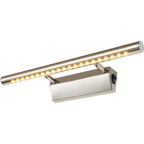 Lámpara frontal LED para espejo de 5 W, lámpara de baño con interruptor, iluminación de maquillaje resistente al agua, luz de pared de acero inoxidable, para uso en interiores, blanco cálido. (1/4)