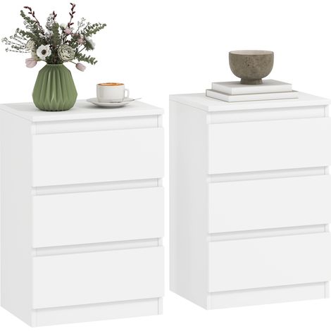 Nachttische im 2er-Set, 3 Schubladen, griffloses Design, Holzoptik, Weiß