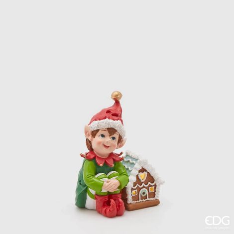 EDG Enzo De Gasperi Elfo di Natale Poly con Casetta Led H 16 Cm Green Red (1/2)