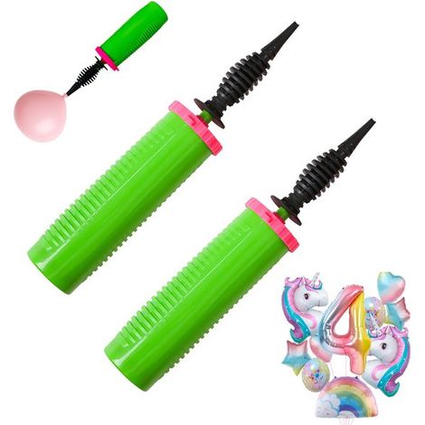 Lot de 2 pompes à air - Pompe à ballons manuelle - Pompe à ballons double action - Souffleur de ballons - Embout rond - Avec cartouche spirale - Vert - 32 cm x 5,2 cm - Convient aux ballons verts (1/5)