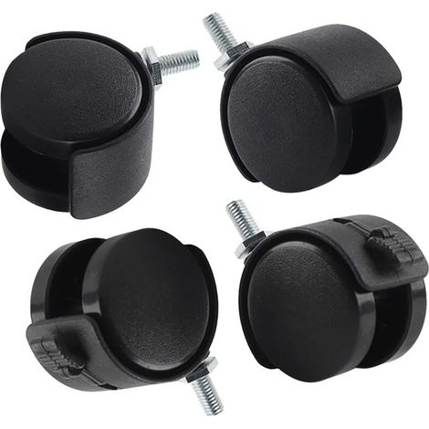 Lot de 4 roulettes pivotantes, tige filetée 8mm, frein intégré, nylon et plastique noir, pour siège bureau et meuble (1/5)