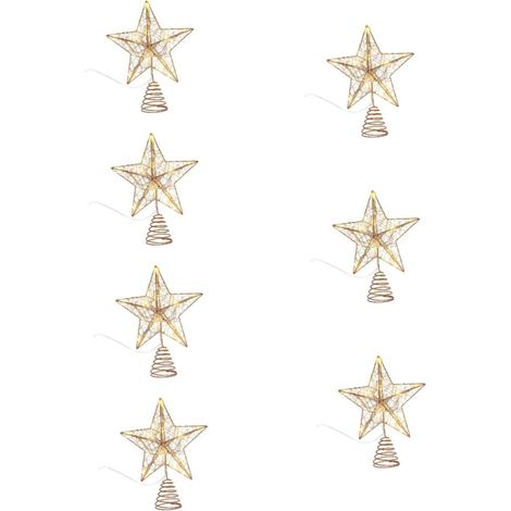 Lot De 7 Décorations pour Sapin De Noël Sapin De Noël Solaire avec Étoile De Éclairé De en Peluche Renne en Fer Forgé Doré