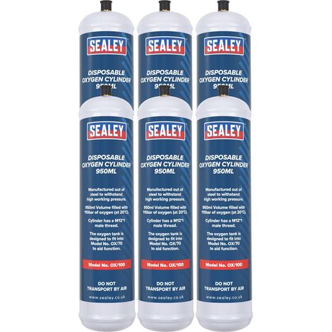 Sealey OX/1006 Disposable Oxygen Cylinder 950ml - Pack of 6