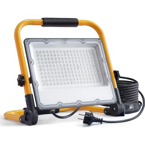 Projecteur LED Chantier 150W avec Interrupteur- Éclairage de Chantier Puissant et Étanche IP66, 6500K 15000 Lumens avec Prise Schuko et Cordon de 4M, Idéal pour Travaux Intérieurs et Extérieurs (1/5)