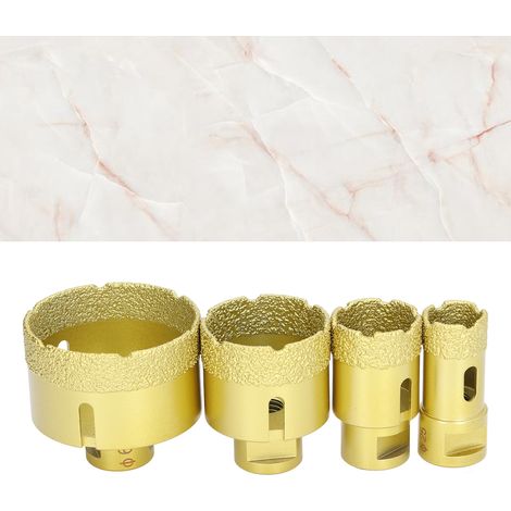 Lot de 4 scies cloches diamantées M14 pour meuleuse d'angle, pour le brasage du verre, de la céramique, du marbre et du granit, diamètres 25/35/50/68 mm. (1/5)