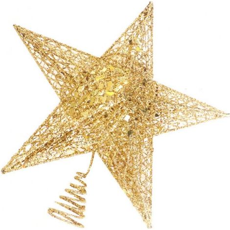 Étoile Pour Sommet De Sapin De Noël - En Fer Doré À Paillettes - Pour Sapin Intérieur - Diamètre 15 cm 20 cm Ou 25 cm - 1 Pièce (1/5)