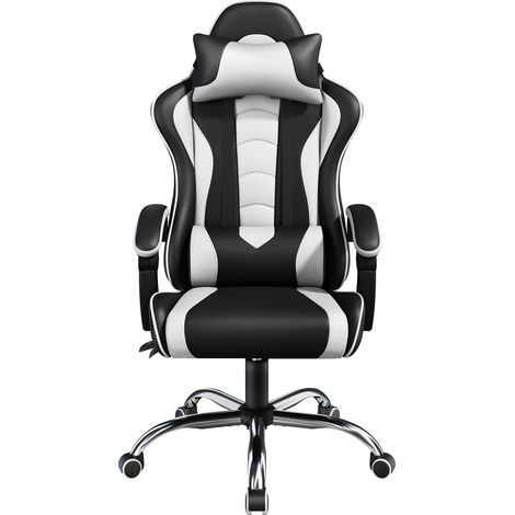 Homevive Silla Gaming Ergonómica con Ruedas Silla de Oficina Ajustable con Soporte Lumbar Capacidad 136 KG Negro/Blanco (1/5)