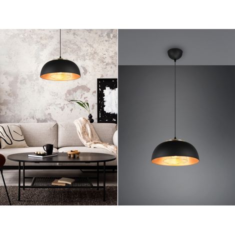 LED Pendelleuchte Metall Schwarz Gold mit Drahtgeflecht, Ø 35cm (1/5)