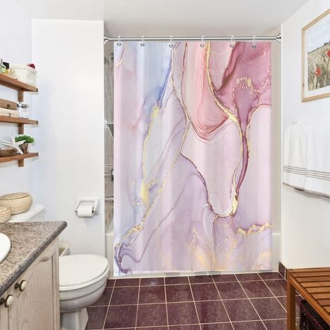 Rideau de douche, rideau de douche anti-moisissure, rideau de douche en marbre rose, rideau de douche en polyester avec crochets 150 x 180 cm