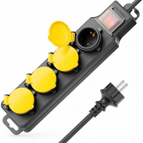 SpazioLuzio Outdoor Power Strip IP44 - Black, 4 Schuko Sockets with Individual Covers, 3680W Max Power, 1.5m Copper Cable, Ideal for Gardens and Patios, Waterproof and Dustproof Extension Socket for O (1/5)