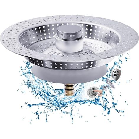 Tappo per lavello da cucina e tappo di scarico, tappo per lavello da cucina in acciaio inossidabile 3 in 1 e filtro per lavello per accessorio lavello, protezioni ideali per griglie lavello da cucina, (1/5)