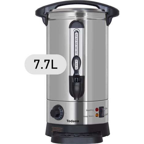 Todeco Glühweinkocher 7,7L, 1500W Heißwasserspender aus Edelstahl mit Auffangschale, Zapfhahn, Thermostat, Wasserstandsanzeige, Temperatureinstellung 30-110°C Heißgetränkeautomat (1/5)