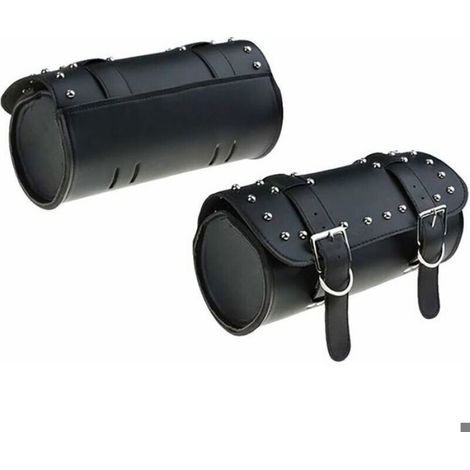 Sacoche de selle de moto universelle, sac à outils étanche en cuir PU de moto, sac de rangement rond, noir (1/4)