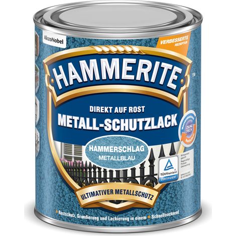 Hammerite Metallschutzlack Hammerschlag, 3in1- Rostschutz, Metallblau, 750 ml