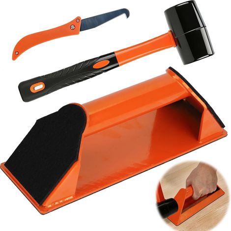 Outil Réparation Sol Stratifié Kit Pose Parquet Marteau Caoutchouc Kit pose parquet, Tampon adhésif lavable sans résidu, Fer anti-choc, Pour stratifié, LVP, SPC, bois, marbre (1/5)