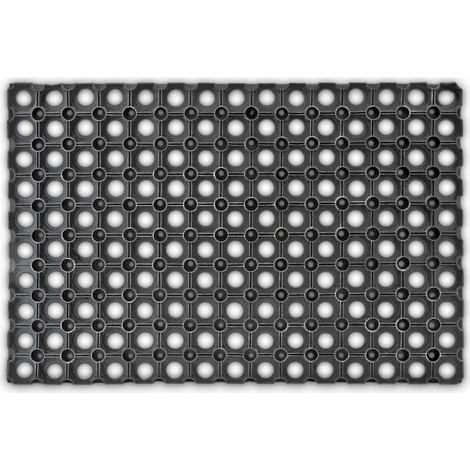 Paillasson en Caoutchouc antidérapant 40 x 60 cm résistant aux intempéries pluie neige tapis de sol porte entrée natte intérieur extérieur essuie-pieds saleté antiglisse, Noir (1/5)