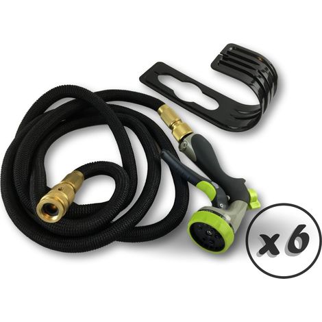 Tuyau d'arrosage extensible rétractable PRO Pistolet 8 positions - Lot de 6 - 3 à 7 mètres