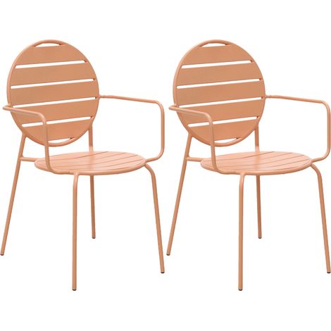 Lot de 2 fauteuils de jardin dossier rond en métal terracotta - BACA