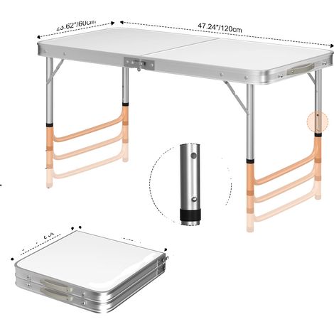 Mesa plegable, construcción de aluminio resistente, diseño que ahorra espacio, 120 × 60 × 3 cm. (1/2)