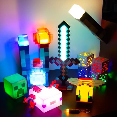 Lampe Minecraft Pixel Lampe de bureau LED décorative Veilleuse Bleue Mine (1/2)