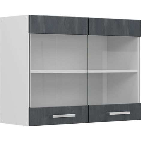 Mobile da cucina in vetro R-Line, Calcestruzzo nero, 80 cm, Vicco