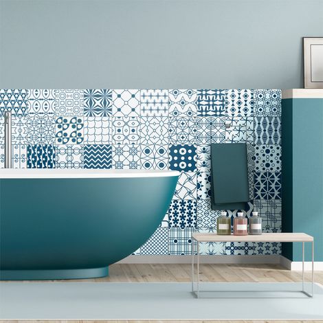 Sticker Mural Carrelage adhésif Cuisine Salle de Bain - 60 STICKERS CARRELAGES SCANDINAVE MELKEM - 60stickers10x10cm (1/5)