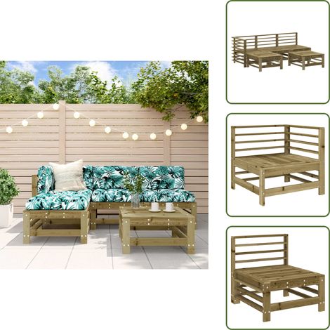 5-tlg. Garten-Lounge-Set Kiefernholz Imprägniert - Gartenmöbel - Loungeset - Rattan Möbel - Outdoor Furniture - Gartensitzgruppe