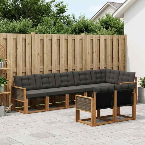 vidaXL Set di divani da esterno con cuscino 8 pcs Naturale e Nero (1/4)