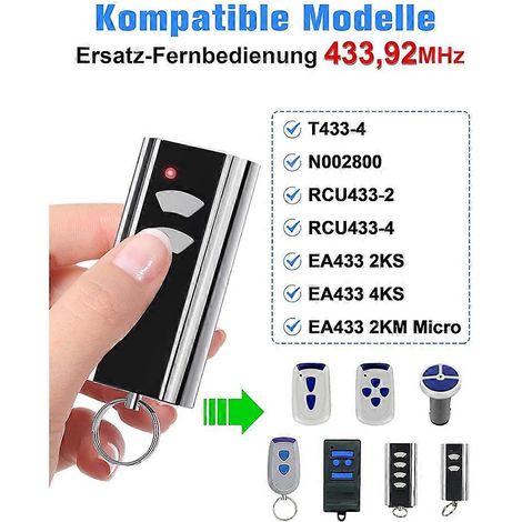 Lot de 2 émetteurs manuels de porte de garage 433,92 MHz pour portes en acier standard Entrematic RCU 433-2, RCU 433-4, EA433 2KS, T433-4 (1/5)