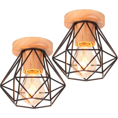 royaluxe- 2PCS-Lampe De Plafond Moderne Plafonnier Cage En Métal Luminaire Plafonnier Rétro Intérieur Noir Pour Couloir Bar Club (1/5)