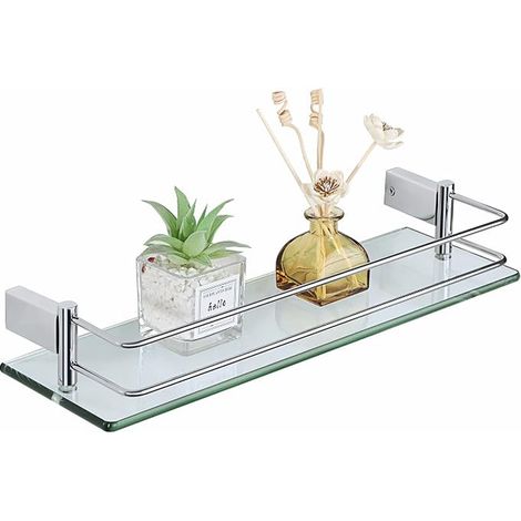 Étagères de Salle de Bain Étagère de Douche en Verre Étagère Murale Rangement Douche avec Tablette, Verre Trempé Rectangulaire, Finition Chrome Poli, 40CM, EGC1000-40-C (1/3)
