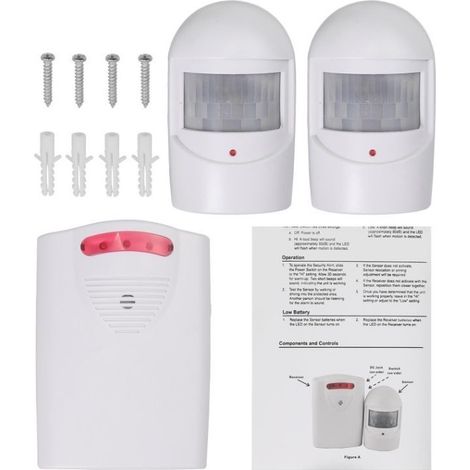 Système d'alarme de sécurité, 1 récepteur et 2 détecteurs de mouvement PIR résistants aux intempéries pour cour/garage/grange, kit de sirène sans fil pour la protection anti-effraction du port et de l (1/5)