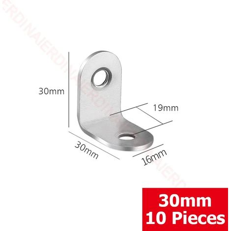 (30 x 30 x 16 mm 03) Lot de 10 équerres d'angle à 90° en acier inoxydable, fixations murales pour étagères, tables, chaises (1/5)