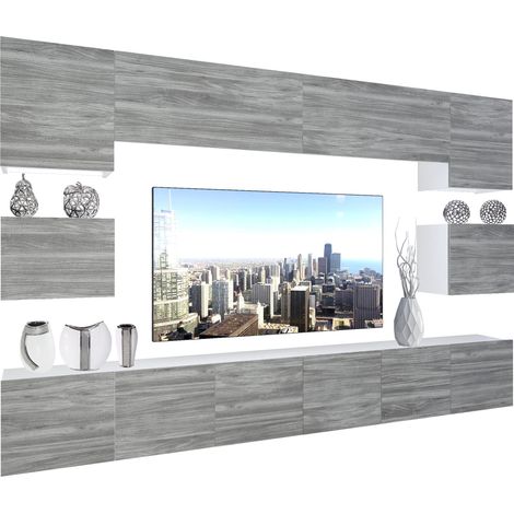 BELINI - Unité Murale TV NEX I Ensemble Muebles de Salon Complet I Ensemble Meuble TV avec Illumination LED I Dimensions: 300 x 180 x 36 cm I Coleur: chêne Glamour