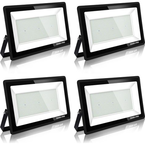 Projecteur LED Exterieur,500W 50000LM Spot LED Extérieur,6000K Lumière Extérieure,IP66 Etanche Eclairage de Sécurité, pour Jardins, Garages, Cours, Chantiers, etc (Blanc froid-4pcs, 500W)