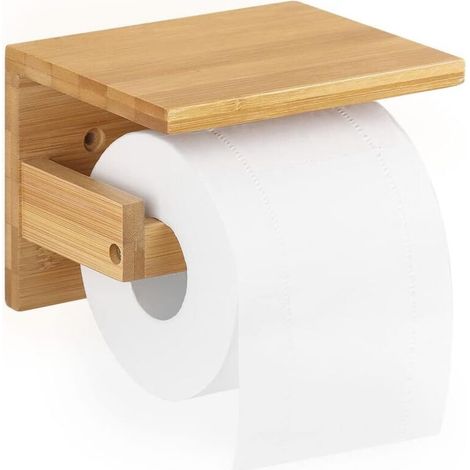 Porte Papier Toilette avec Etagère en Bambou, Support Papier Toilette avec Plateau, Derouleur Papier Toilette Mural,Porte Rouleau Papier pour Toilettes, Cuisine, Salle de Bain (1/5)