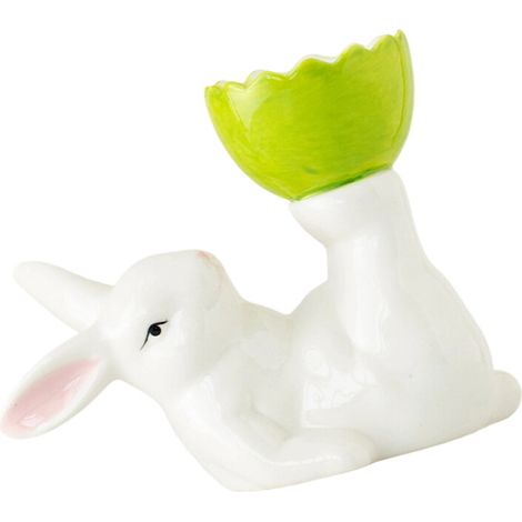 Grazioso vassoio per uova in ceramica con tema coniglietto - Verde