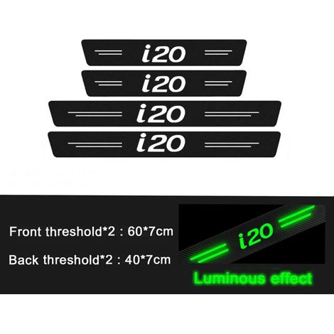 (4 pièces) Autocollants lumineux pour seuils de porte de voiture HYUNDAI I20,protection pour coffre arrière et pare-chocs,film anti-rayures et anti-éraflures pour pédales d'entrée de voiture (1/3)
