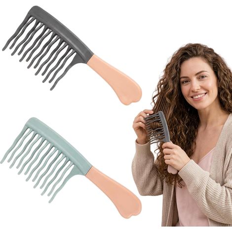 2 pièces Peigne Cheveux Bouclés Démêlant à Dents Larges Grosse Dent Idéal pour Boucles et Ondulations Curly Hair Wavy Hair brosse (1/5)