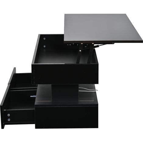 Höhenverstellbarer Couchtisch 100x50x46 cm mit LED, 2 Schubladen und Stauraum, Schwarz (1/5)